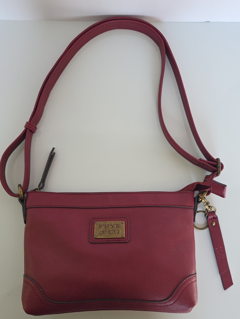 FRYE AND CO. Burgundy Leather Crossbody Bag with Brass Hardware